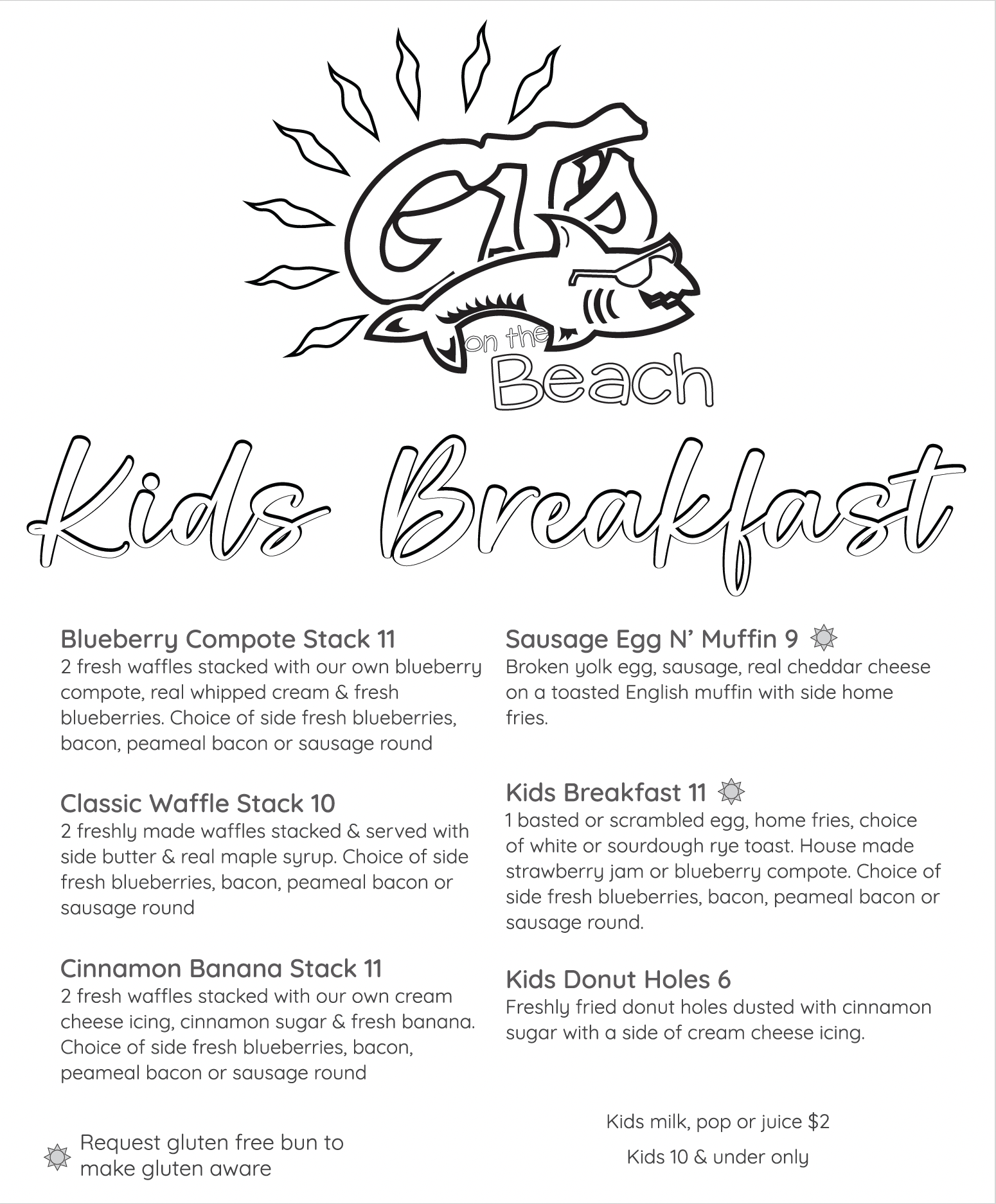 GT's Kids BreakfastMenu